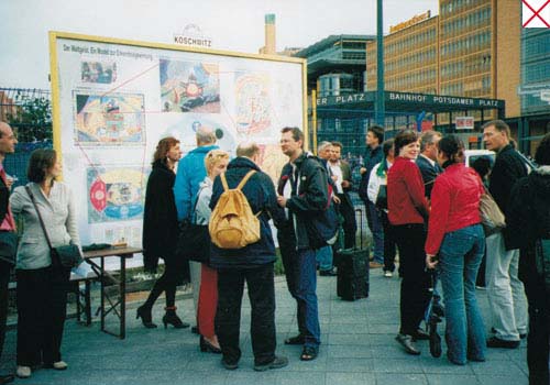 Plakataktion am Potsdamer Platz 2003: Sektempfang