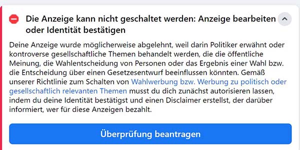 Standardantwort von Facebook